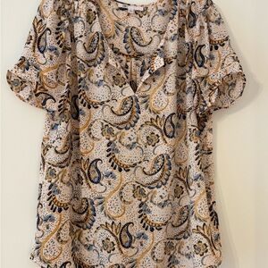 DR2 Paisley Print Blouse in Blue and Tan